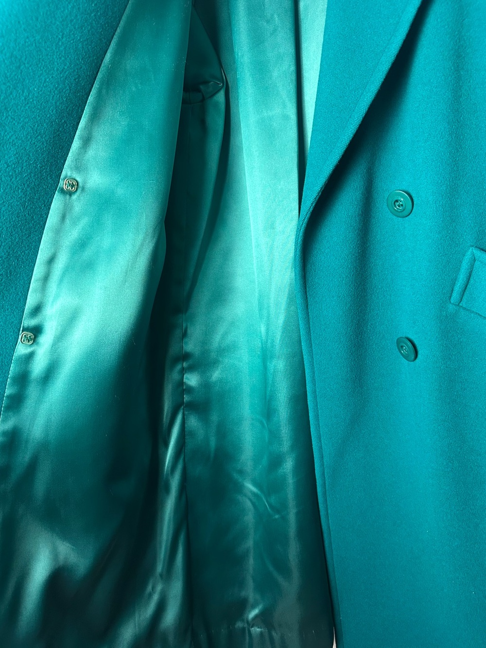 Vintage Mallia 100% Wool Teal Double Breasted Long Coat Size 10 - Picture 3 of 5